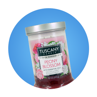 Image shows a Peony Blossom scented candle