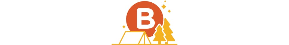 The letter B and a tent icon