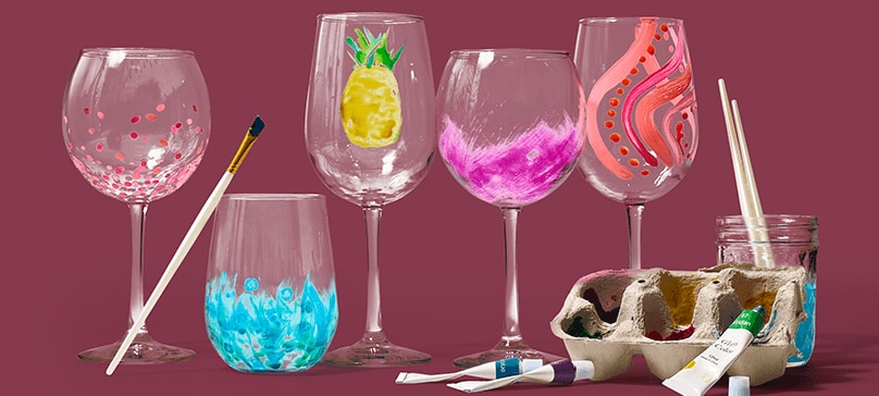 Decorated wine new arrivals glasses for sale