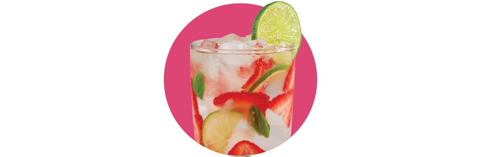Glass of Strawberry, Lime and basil infused water