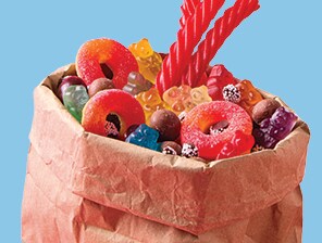 Paper bag with assorted sweets and candies