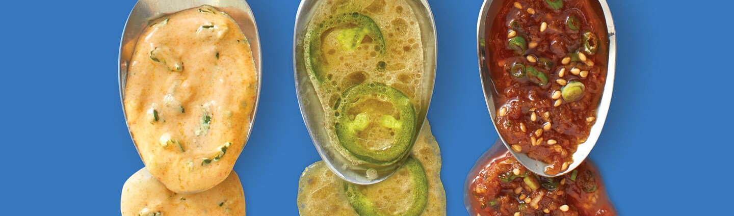 3 spoons showing 3 different marinade recipes