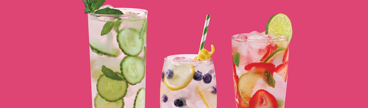 Glasses of Fruit and Herb Infused Waters